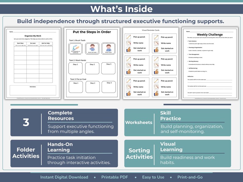 Task Initiation & Executive Functioning Bundle for Special Education | Independence Skills, IEP Support K-4 image 2