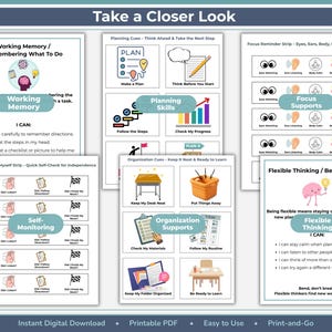 Ensemble de supports visuels sur les fonctions exécutives pour l'éducation spécialisée | Soutien à l'autorégulation et au travail autonome, de la maternelle à la 4e année image 4