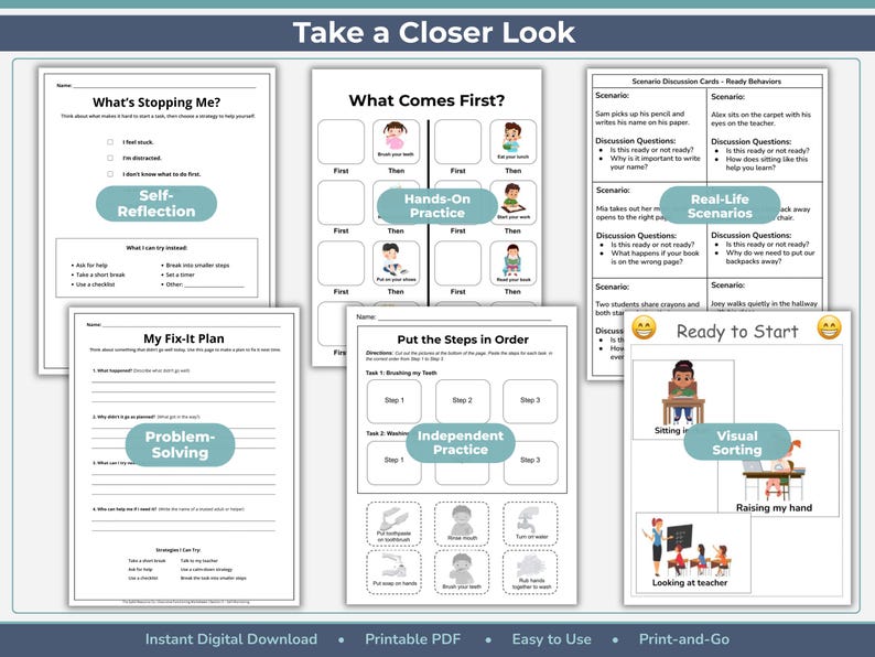 Task Initiation & Executive Functioning Bundle for Special Education | Independence Skills, IEP Support K-4 image 4