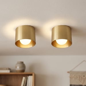 Handgemaakte plafondlamp van massief messing, minimalistische cilindervormige armatuur, verlichting voor hal en entree