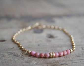 Pink gemstone bracelet, Dainty gemstone bracelet, Layering gemstone bracelet, Delicate gemstone bracelet, Rhodonite bracelet, Bar bracelet