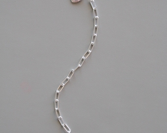 Sterling Silver Paperclip Bracelet with Pearl & Heart Charm, Silver Charm Bracelet, Layering Bracelet, Freshwater Pearl Bracelet
