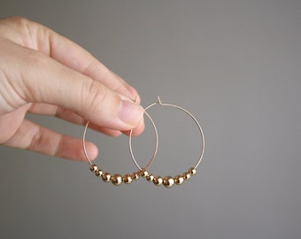 Hoop earrings, Ball hoop earrings, Gold Hoop Earrings, Gold beaded hoops, Medium hoop earrings, Gold gypsy hoop earrings, Circle earrings