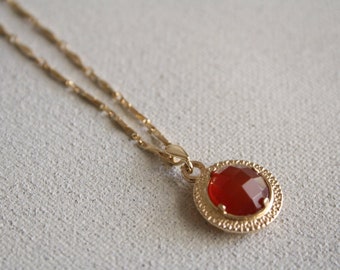 Long pendant necklace, Round stone pendant necklace, Gold stone necklace, Long gold necklace, Carnelian  necklace,  Boho long necklace