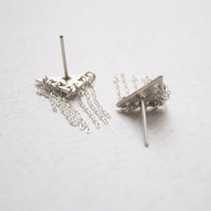 Unique stud earrings, Sterling silver geometric studs, Silver fringe earrings, Triangle studs earrings, Chain stud earrings, Fringe studs image 3