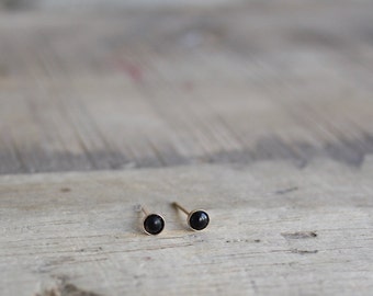Tiny Black Onyx 14k Gold Filled Stud Earrings (3mm)