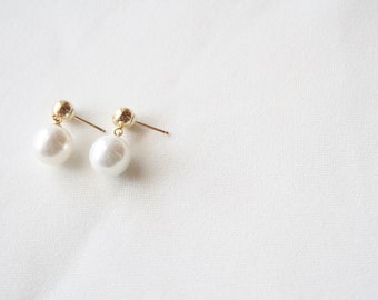 Stud drop pearl earrings, Gold drop pearl earrings, Stud ball with drop pearl earrings, Ball pearl earrings, Bridal drop pearl stud earrings