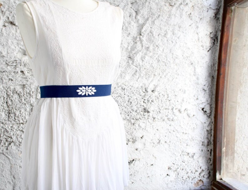 Blue wedding belt Dress belt Stretch belt blue and white belt Blue dress belt Elastic belt Woman waist belt Wide waist belt