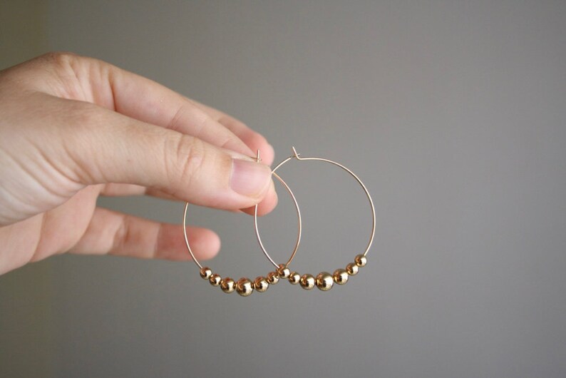 Hoop Earrings, Ball Hoop Earrings, Gold Hoop Earrings, Gold Beaded