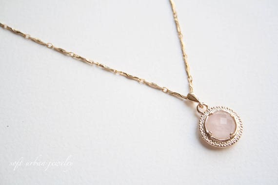 Natural 10 Mm Rose Quartz Necklace Gold 
