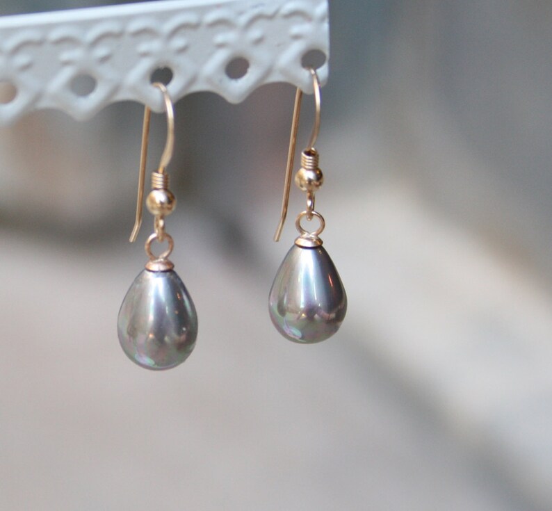 Grey Pearl Earrings, Silver Drop Pearl Earrings, Classic Earrings