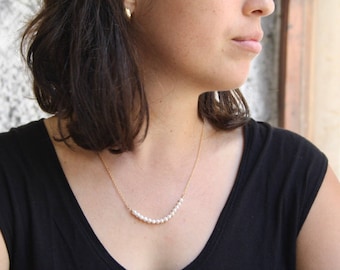 Dainty Freshwater Pearl Bar Necklace, Gold Filled Chain