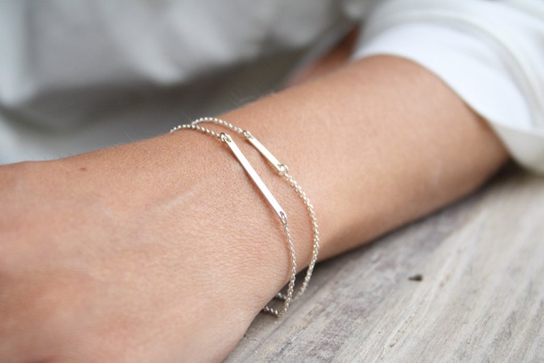 Sterling Silver Bar Bracelet Everyday Bracelet Minimalist Etsy