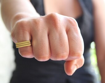 Gold Plated Square Stacking Ring Set, Delicate Pinky Rings, Size 4