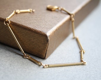 Dainty Gold Bar Bracelet, Asymmetrical Links, Stacking Bracelet