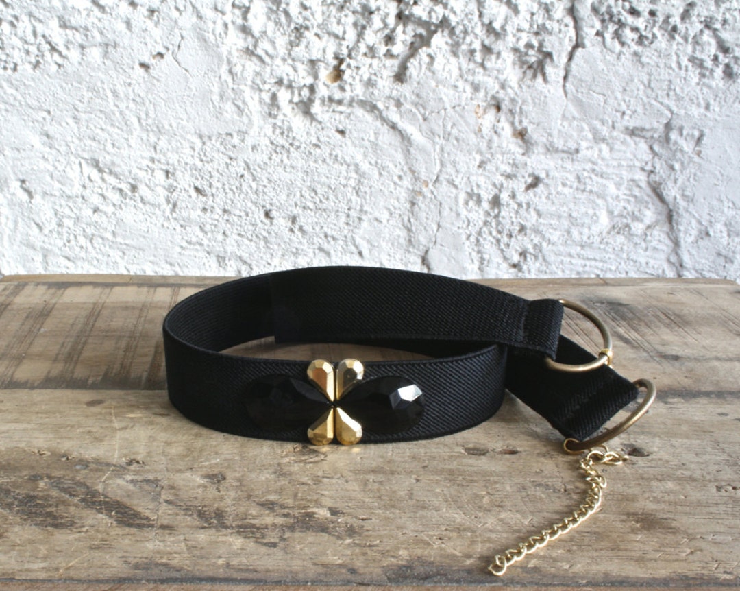 Black and Gold Elastic Belt, Waist Belt, Evening Dress Belt, Cinch Belt