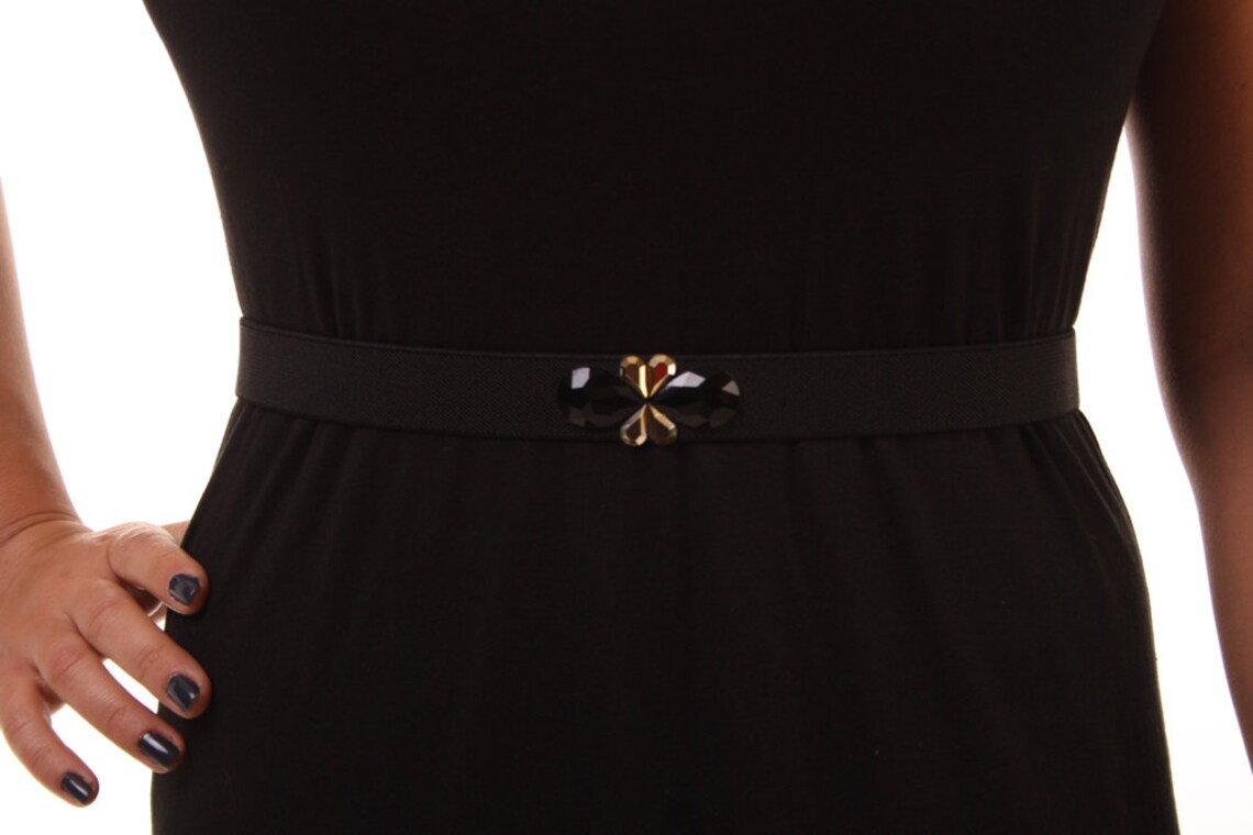 Black and Gold Elastic Belt, Waist Belt, Evening Dress Belt, Cinch Belt