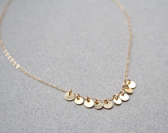 Collana di dischi piccoli, collana Gold charm, collana oro delicato, collana di dischi di paillettes, collana di monete d'oro, collana piena d'oro di tutti i giorni