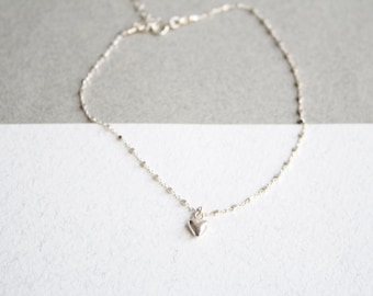 Sterling silver anklet, Sterling silver heart anklet bracelet, Heart anklet, Delicate ankle bracelet, Charm anklet bracelet, Foot bracelet