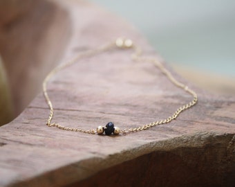 Gold Filled Anklet, Dainty Black Onyx Bead, Minimalist Jewelry