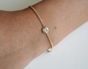 Gold evil eye bracelet, Round evil eye bracelet, Gold bracelet, Delicate Stacking Gold Bracelet, Dainty eye bracelet, lucky charm bracelet