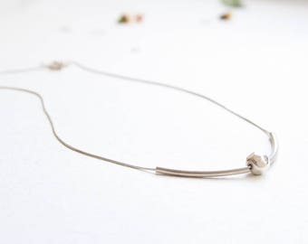 Minimal silver necklace, Sterling silver bead necklace,  Silver tubes necklace, Everyday silver necklace, Silver tube and bead necklace