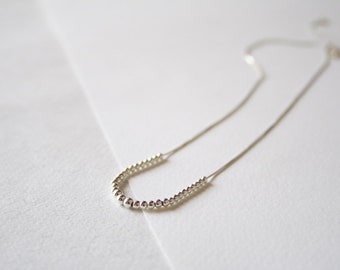 Sterling Silver Beaded Necklace, Dainty Layering Necklace, 18 Inch