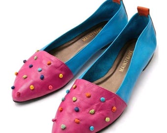 Pink Teal 80s 90s Mainframe Knots Leather Flats Colorblock Memphis Brazil 8 Rare