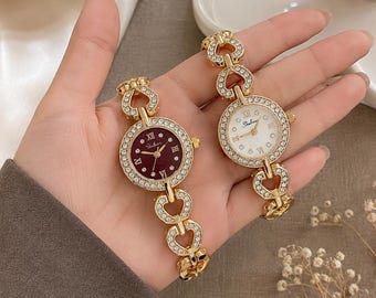 Reloj de pulsera dorado para mujer, elegante reloj ovalado, reloj de joyería de lujo, reloj con esfera de cristal, regalo femenino, reloj de pulsera de estilo vintage