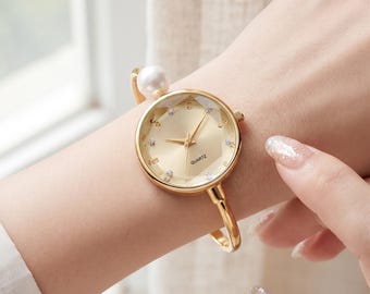 Montre-bracelet à quartz pour femme - Cadran minimaliste orné de strass, bracelet ajustable pour un usage quotidien