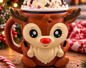 3D Printed Reindeer Ice Cream Holder, Christmas Cozy with Spoon Slots & Candy Drawer