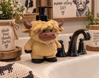 Porte-savon vache des Highlands imprimé en 3D | Décoration de ferme personnalisable (Distributeur de savon moussant)
