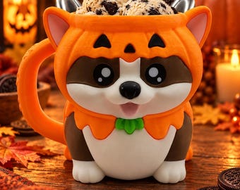 3D Halloween Corgi Ice Cream Holder, Pumpkin Dog, Oreo Cookie Pockets
