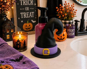 Porte-savon chapeau de sorcière imprimé en 3D | Décoration de salle de bain Halloween | Flacon de savon moussant effrayant