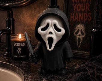 Distributeur de savon moussant Masque Hurlant | Décoration de salle de bain d'horreur imprimée en 3D, Pompe à savon Slasher