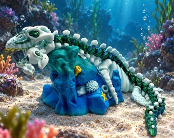 Plésiosaure squelettique articulé, reptile marin préhistorique imprimé en 3D, figurine fantastique océanique, reptile marin de collection