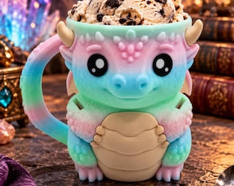 Porte-glace en forme de dragon pastel imprimé en 3D, tasse fantaisie avec poignée