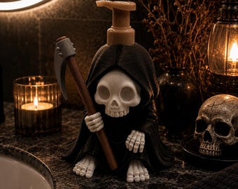 Distributeur de savon Faucheuse imprimé en 3D | Décoration de salle de bain gothique pour Halloween (Compatible avec Bath & Body Works)