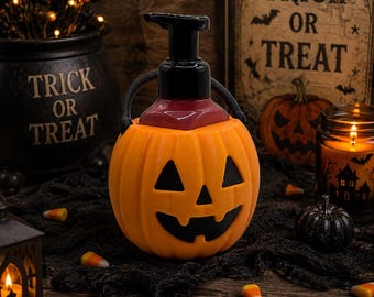 Porte-savon citrouille d'Halloween imprimé en 3D | Décoration de salle de bain (compatible avec le savon moussant pour les mains)