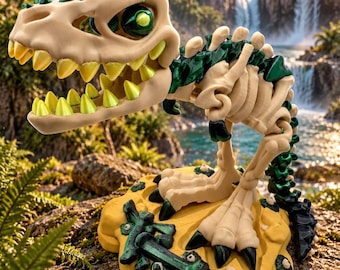 Rainbow Skeletal Carnotaurus Dinosaur Figurine, 3D Printed Horned Dinosaur Decor