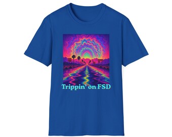 Camiseta Viagem de Carro ao Pôr do Sol Psicodélico | Pôr do Sol com Palmeiras Arco-Íris e Psicodélico