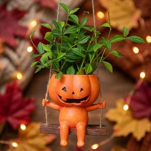Gruselige Halloween-Kürbis-Schaukelfigur, kleiner Topf für Sukkulenten, Schreibtischdeko, einzigartiges Geschenk