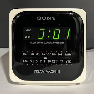 Vintage Sony Dream Machine ICF-C120 Cube Clock Radio | White AM/FM Digital Alarm Clock | 1980s Bedside Retro Decor