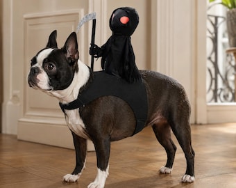 Funny Halloween Dog Costume, Spooky Rider Pet Outfit, Black Hooded Pet Costume, Adjustable Dog Cat Costume for Small Medium Pets