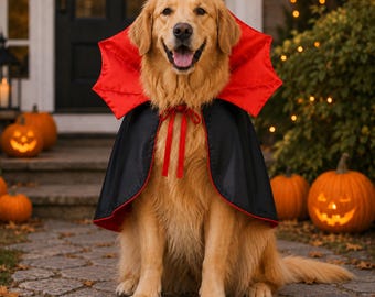 Black Red Satin Vampire Pet Cape, Adjustable Halloween Costume for Dogs and Cats