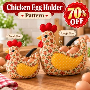 Chicken Egg Holder Sewing Pattern PDF, Hen Shaped Egg Basket Sewing Pattern, Fabric Chicken Egg Holder, Farmhouse Kitchen Decor, 2 Sizes