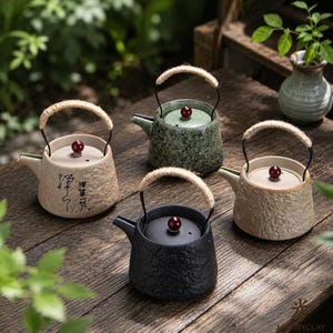 Japanese Teapot with Rope Handle, Handmade Ceramic Tea Kettle, Rustic Zen Teaware for Gongfu Tea Ceremonies