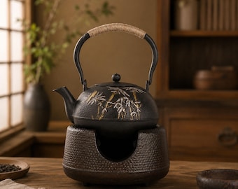陶器の急須 葉模様 竹ハンドル 竹製の取っ手が付いた日本製急須 - Etsy 日本