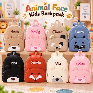 以下が含まれることがあります： Noah、Emily、Oliver、Lucas、Jack、Sophia、Mia、Chloeという名前が刺繍された、動物の顔がデザインされた8種類のコーデュロイ製キッズ用バックパック。各バッグにはフロントポケット、トップハンドル、ショルダーストラップが付いています。