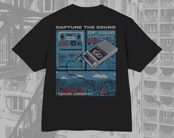 TBS Ambient Graphic Tee | Y2K Grunge Streetwear, Cassette Deck Cityscape (Oversized)